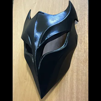 Angled view of the black PETG Dark Knight Mask